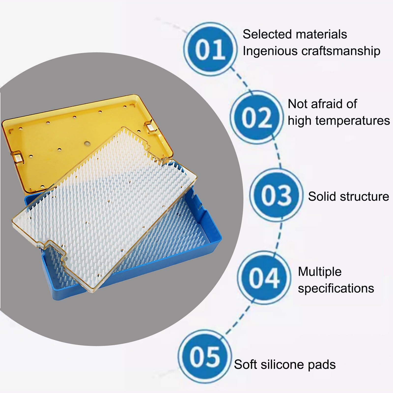Cesta de esterilización de instrumentos quirúrgicos, caja de almacenamiento con almohadillas de silicona para oftalmología y odontología, diseño no dañino para hospitales y clínicas