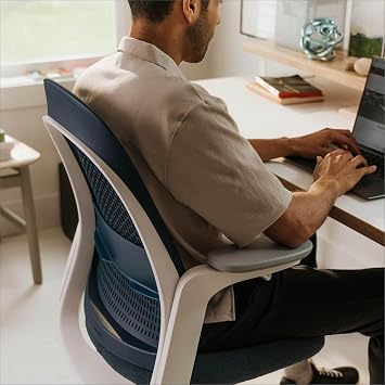 Haworth Breck Office Chair - Ergonomic Desk Seat with Height-Adjustable Lumbar Support, White Trim, Duo-Tone Hard Casters, and 4D-Arms (Lagoon)