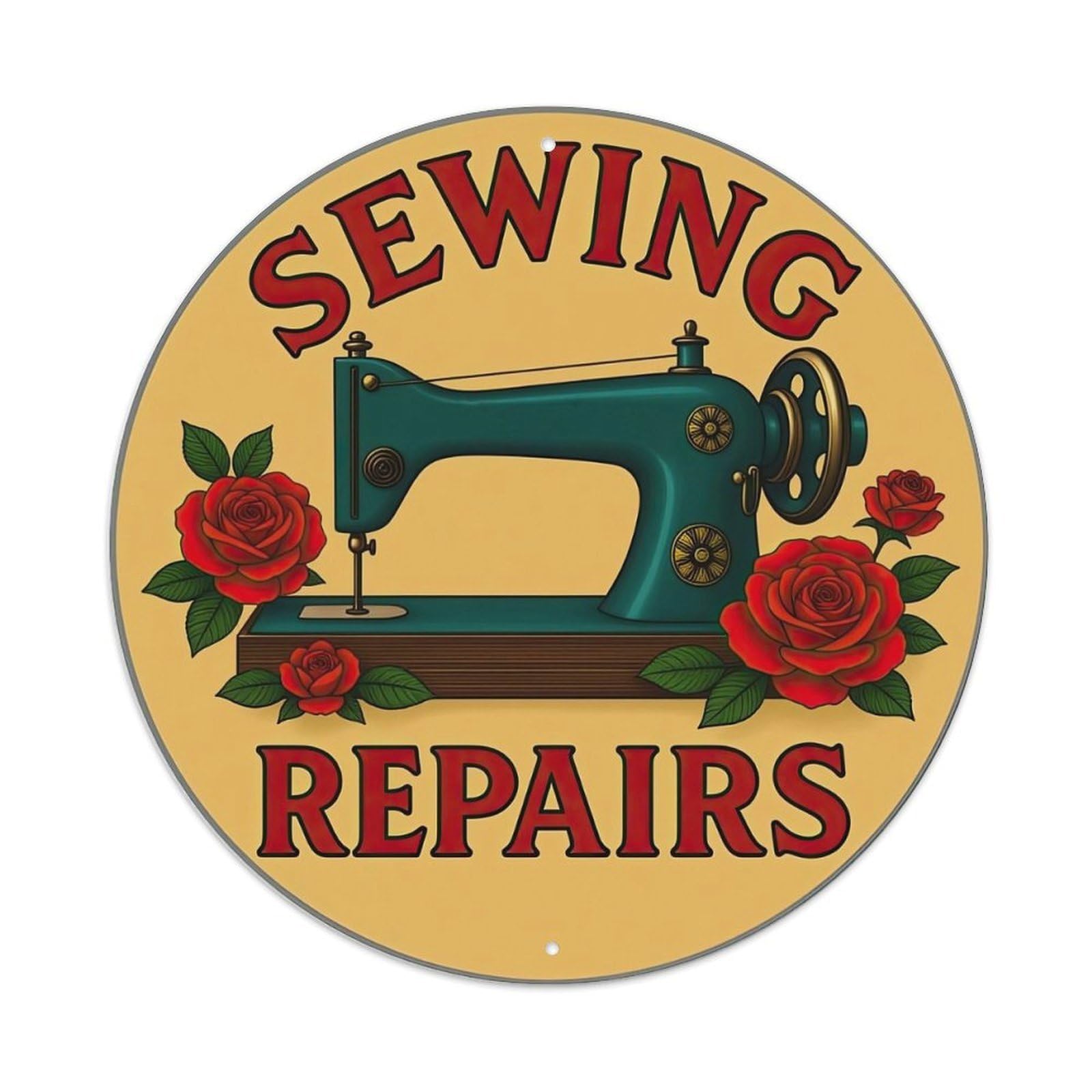 Sewing Machine With Roses And Text Metal Tin Sign