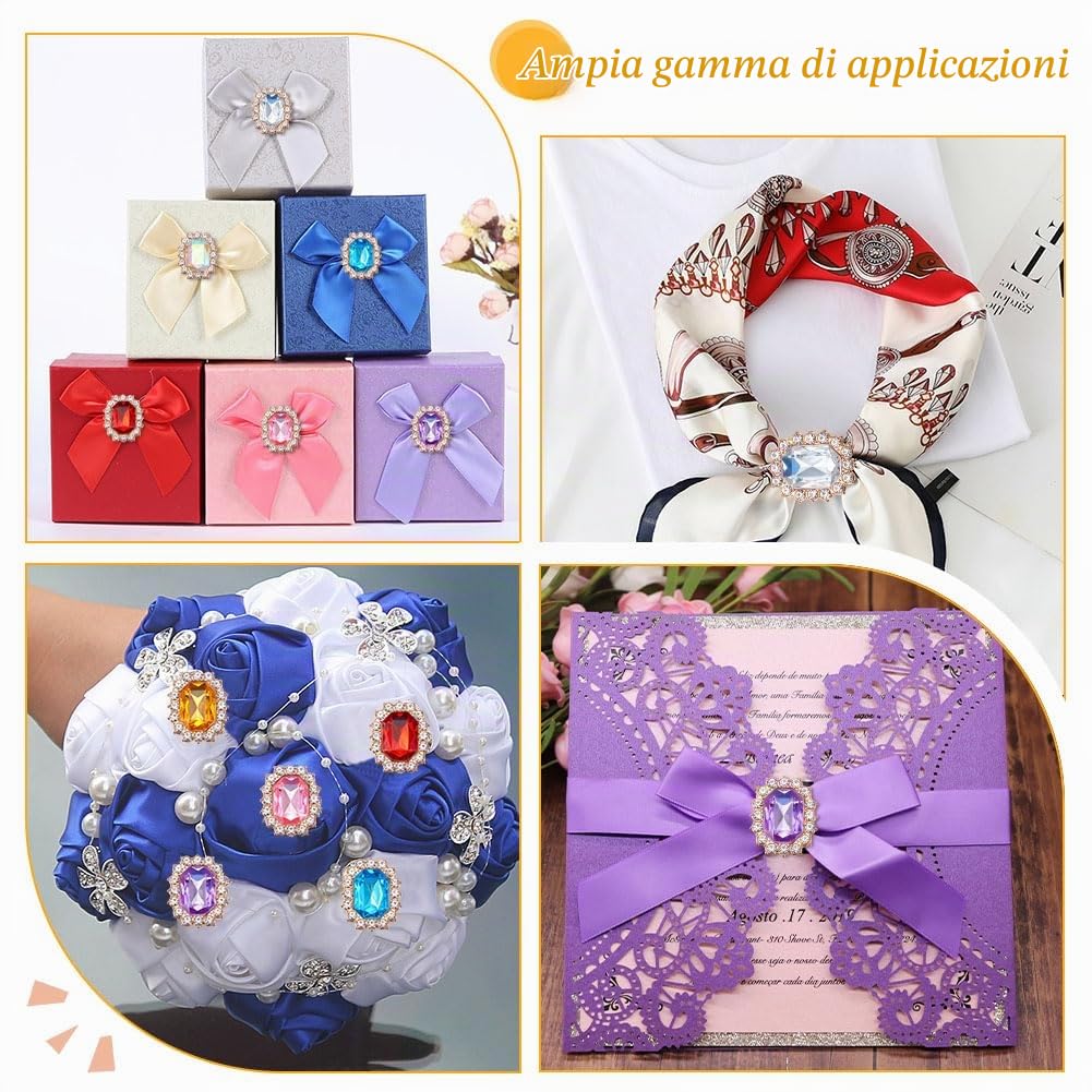 arricraft 64 pz 8 colori Abbellimenti di Strass di Lusso, Bottoni con Strass Sfaccettati Lucidi Sul Retro Piatto Cuciti su Spilla Avvolta In Cristallo Fondo Rettangolare per Abbigliamento