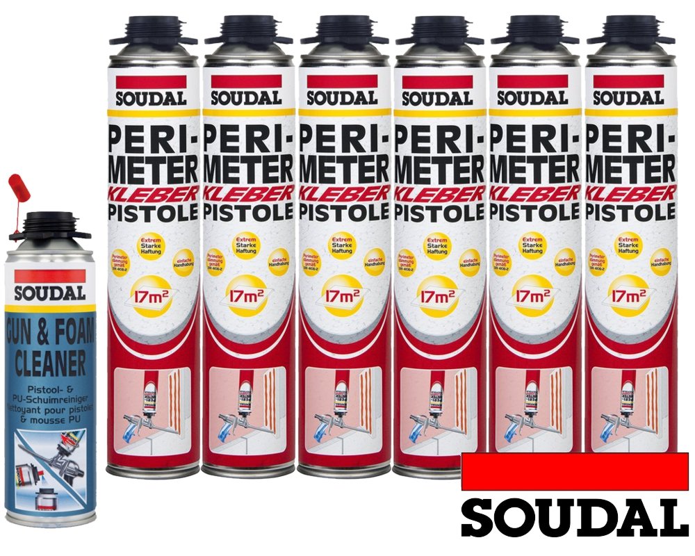 Soudal Zestaw kombi 6 x klej perymetrowy 750 ml puszka + 1 x środek czyszczący Soudal PU 500 ml puszka