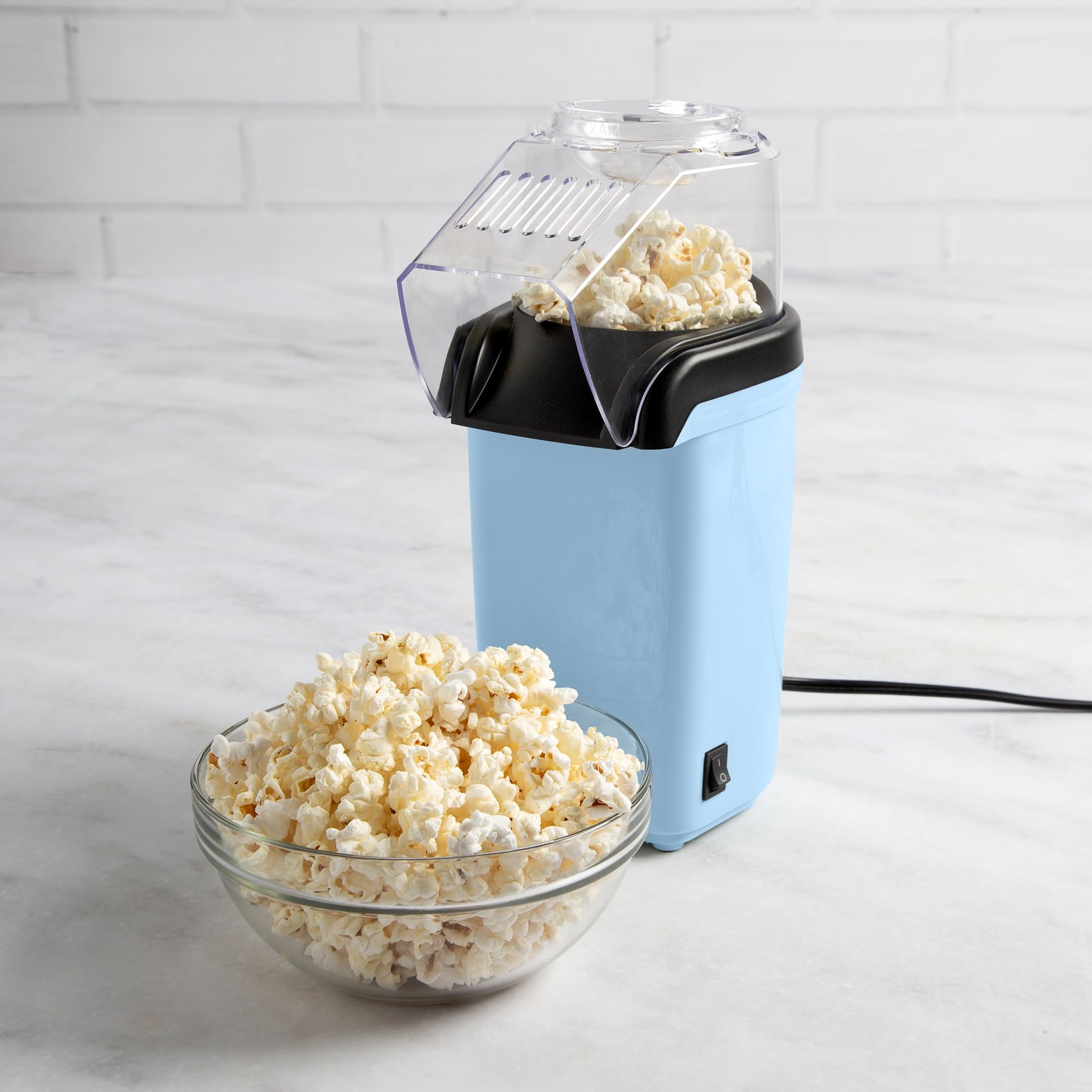 Tasty Popcorn ad aria calda, popcorn sani e deliziosi in pochi minuti, veloce e facile da usare, misurino integrato e scaldaburro, 8 tazze, blu