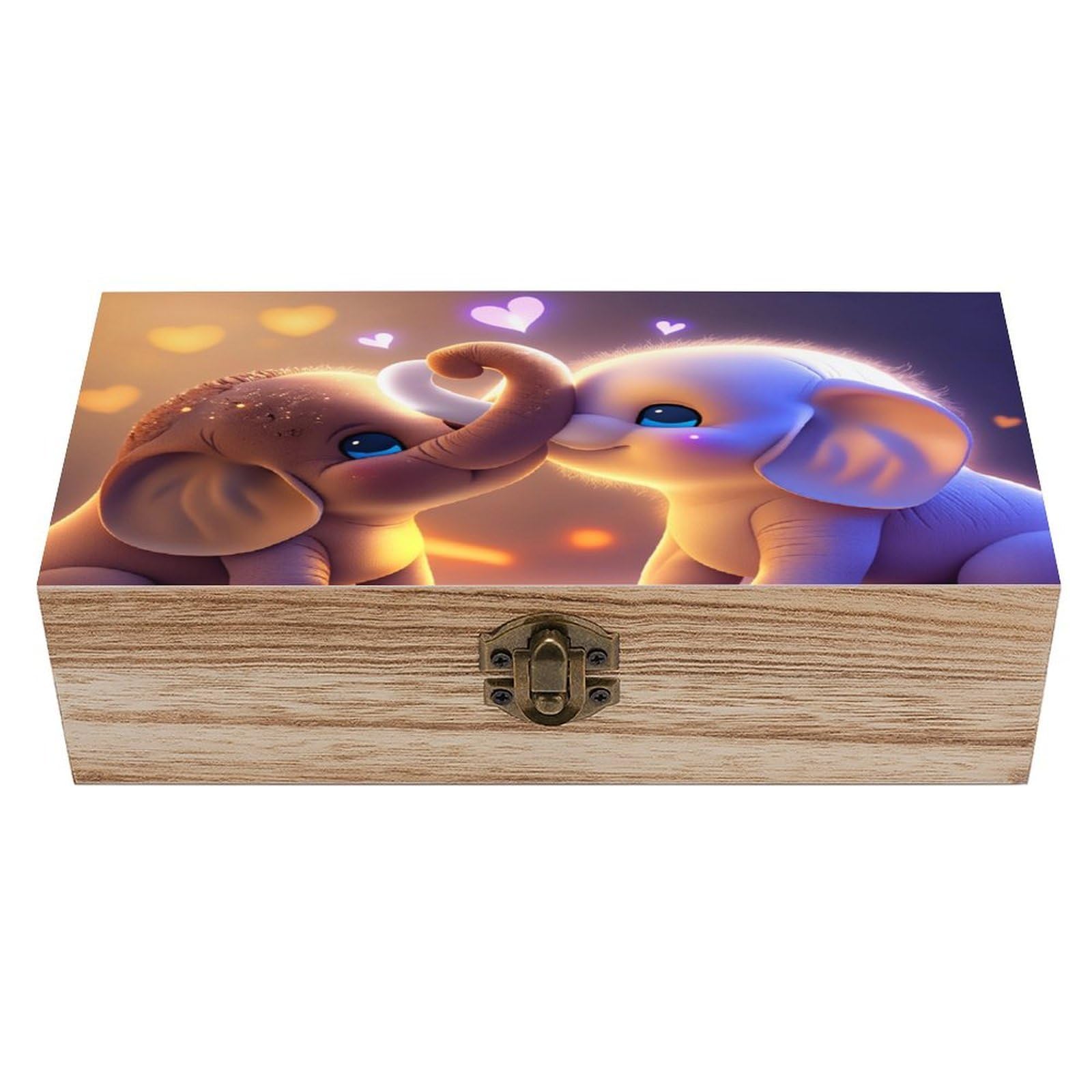 asbwuo Loving Elephant Vintage Wooden Keepsake Box