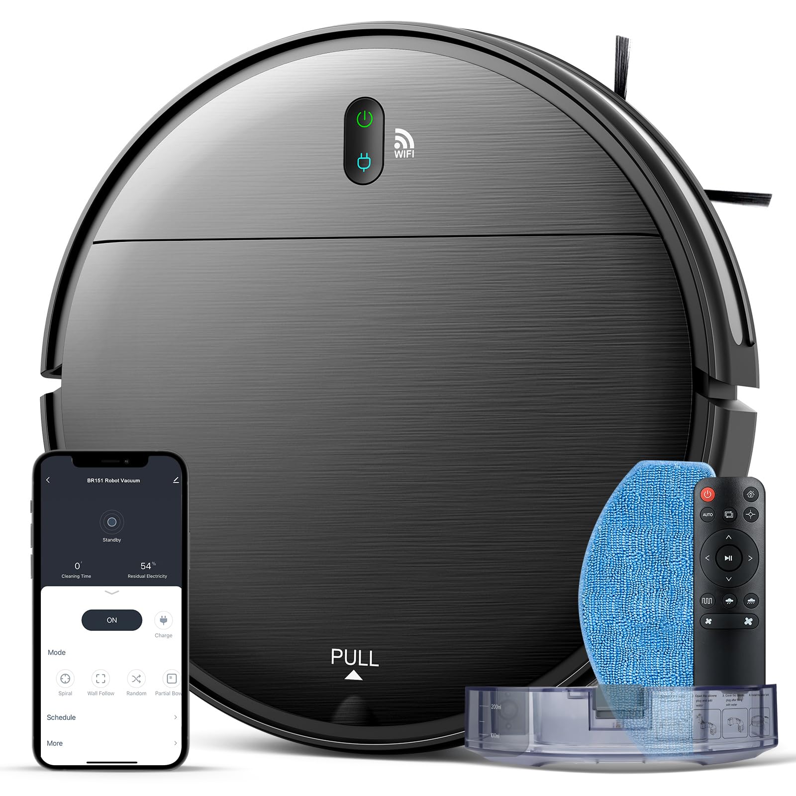 Robot Vacuum and Mop Combo, 2 in 1 Robot Pet Hair Vacuum with Schedule, Wi-Fi/Voice/App, Strong Suction, Ease of Use, Self-Charging Robotic Vacuum, Slim, Ideal for Hard Floor, Pet Hair, Carpet