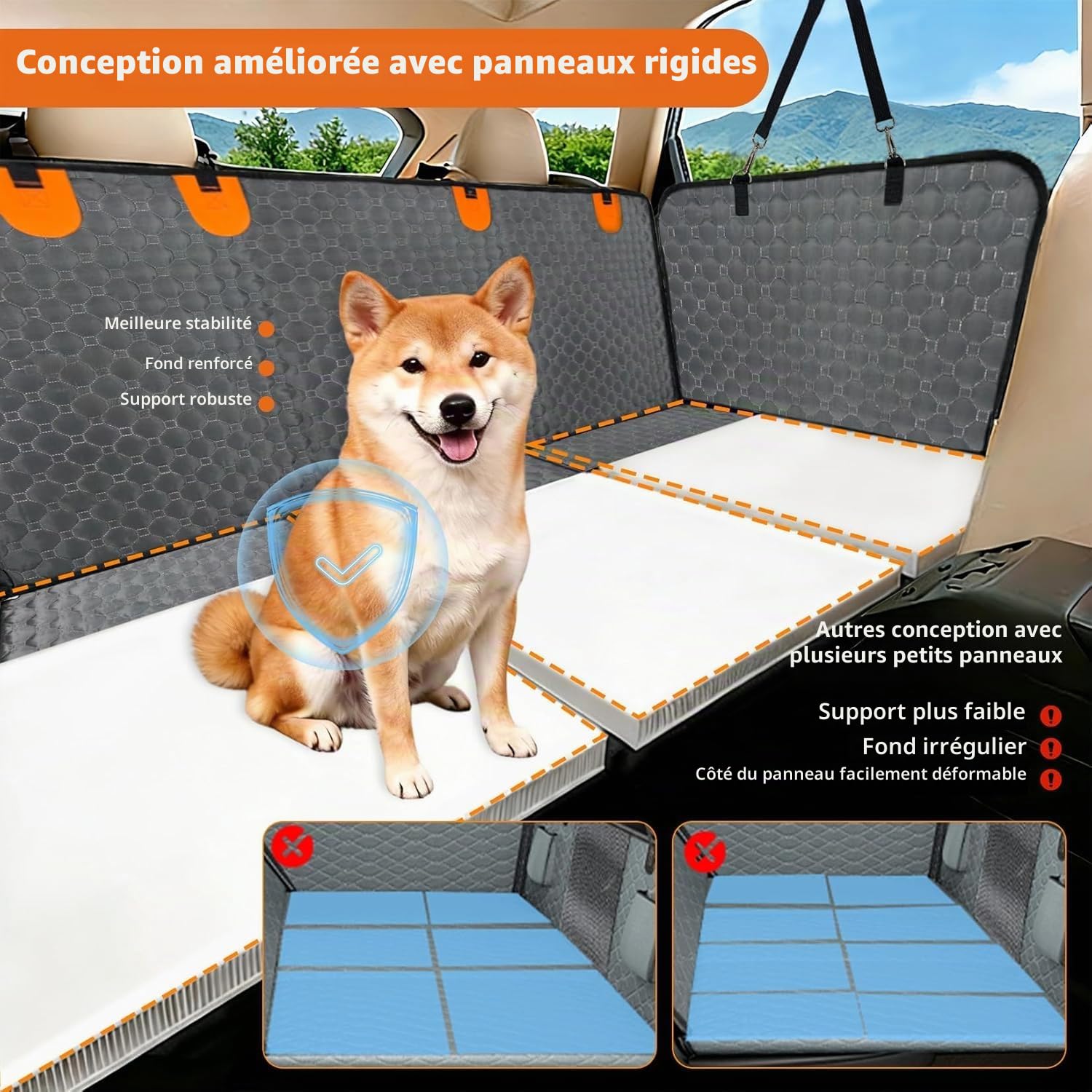 BingoPaw Protection Siège Voiture Chien: Extension Housse de Siège Auto Arrière Imperméable et Anti-Rayures avec 8 Panneaux Solide, Universelle pour Voiture SUV et Camionnette