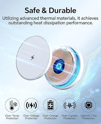 Miniatura 4 de Cargador inalámbrico magnético, paquete de 2 cargadores inalámbricos de 15 W, almohadilla de carga rápida con cable USB-C y adaptador USB a USB C,