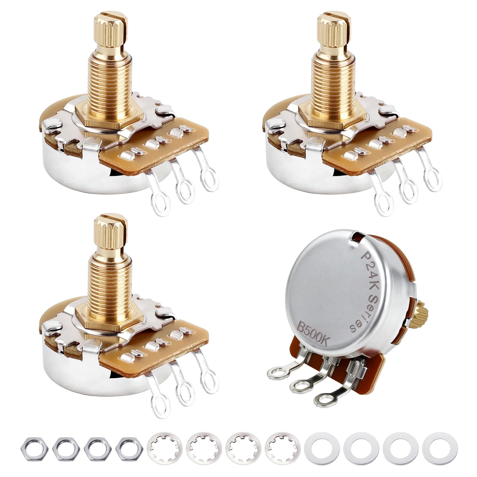 Banworks Brass B500K M8 Thread Guitar Pots Full Sized Metric 18-Spline Pots
