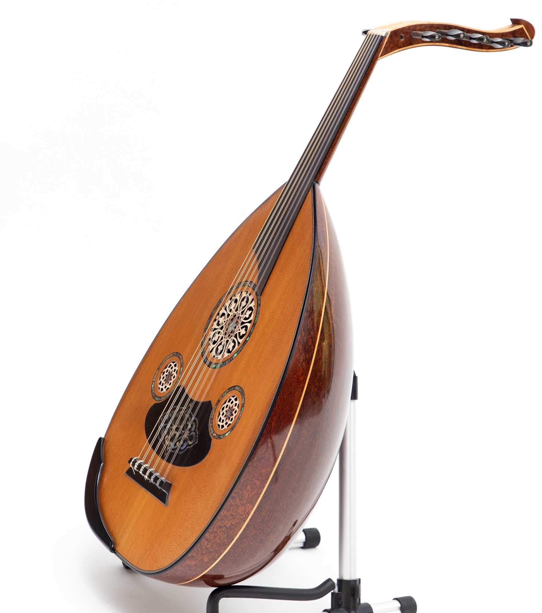 Arabischer Oud Konzert-Oud mit AAA-Zederndecke und Perlmutt, exotisches Pamela-Holz, professionelle Oud-Armlehne und gratis Gigbag