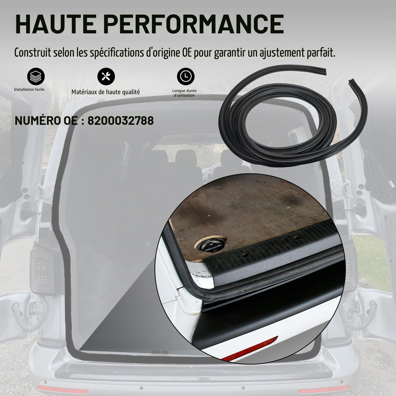 Joint de hayon en caoutchouc pour Trafic II III Vivaro Joint en caoutchouc de hayon avec support métallique 8200032788