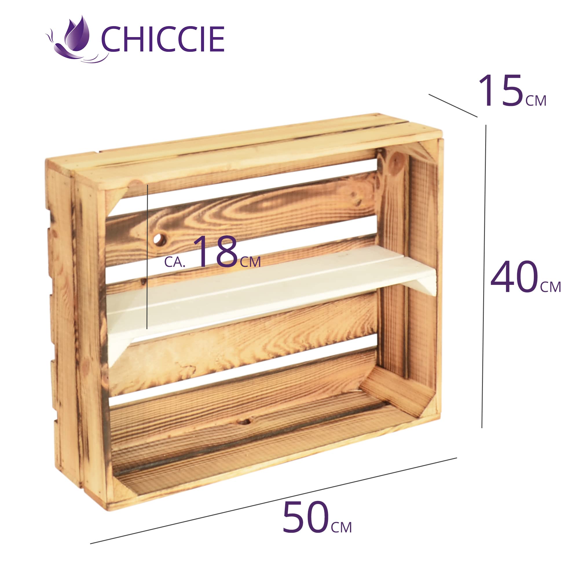 4 Set Holzregal Schmalhanz 50x40x15cm - Hell Geflammt Weiß 1x Langes Regal