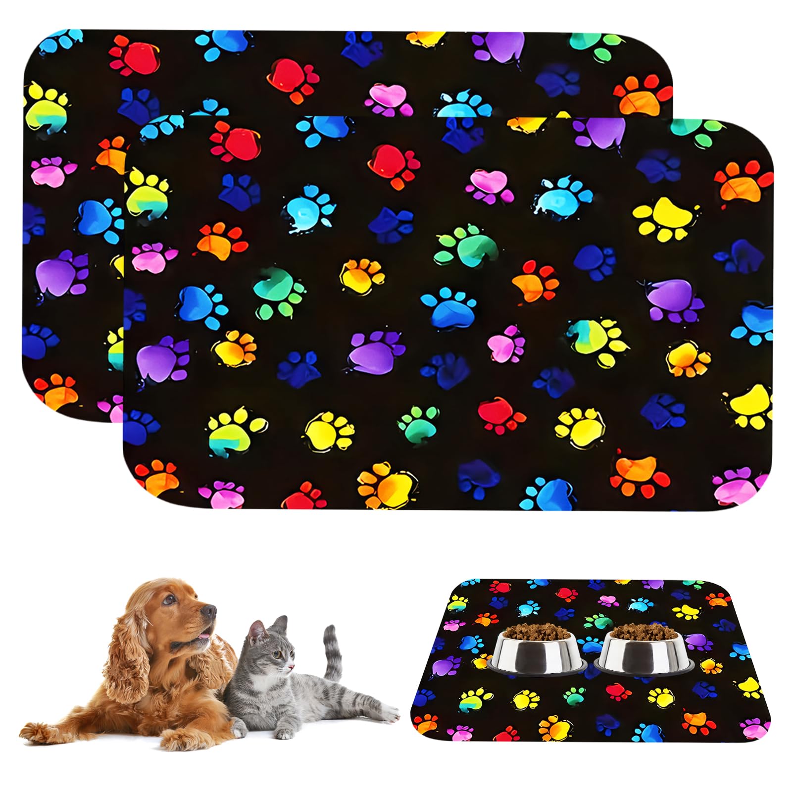 Tappetino Assorbente Per Ciotole Cani E Gatti - 40x60 Cm, Impermeabile, Antiscivolo, Motivo Zampa, Grigio - Foto 10