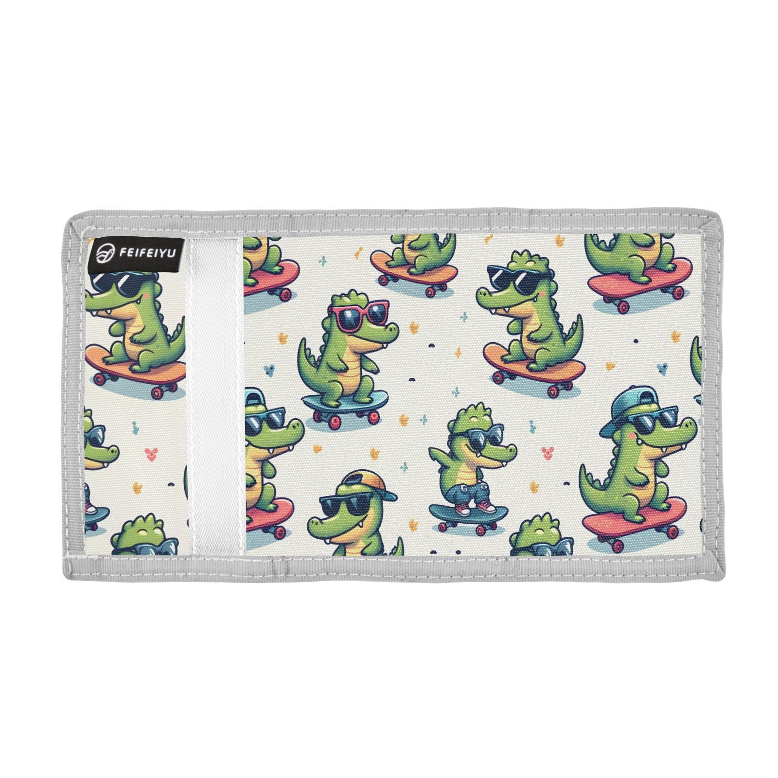 zyrtty Kids Wallets for Boys Girls Ages 4-18 Trifold, Cute Little Crocodile Skateboard Wallet with Zippered Coin Pocket and Card Holders, Novelty Wallet for Childrens Birthday Gifts