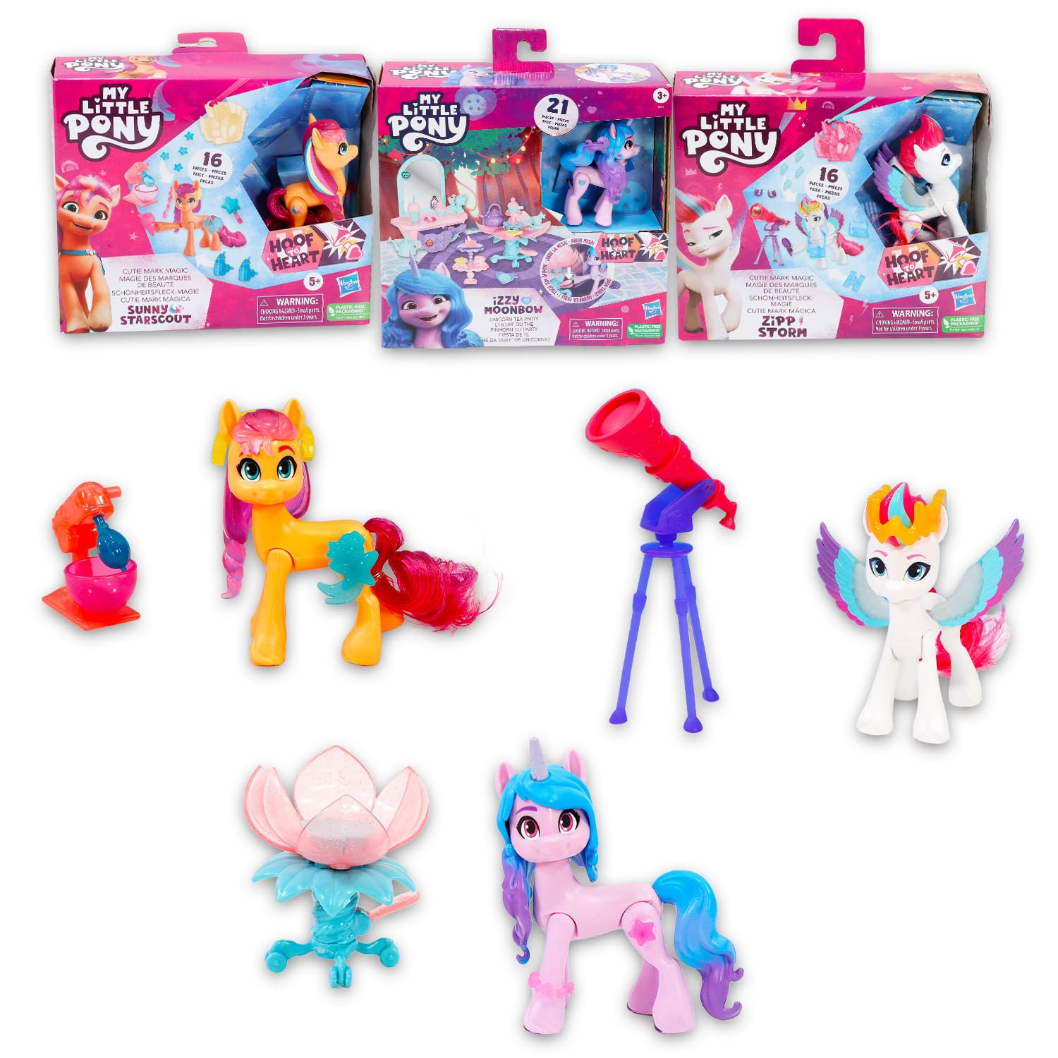 My Little Pony Spielfiguren-Set für Mädchen – Bündel mit 2 MLP Cutie Mark Magic-Puppen und Izzy Einhorn-Teeparty mit Zubehör, Aufklebern, mehr | My Little Pony Figur für Kinder