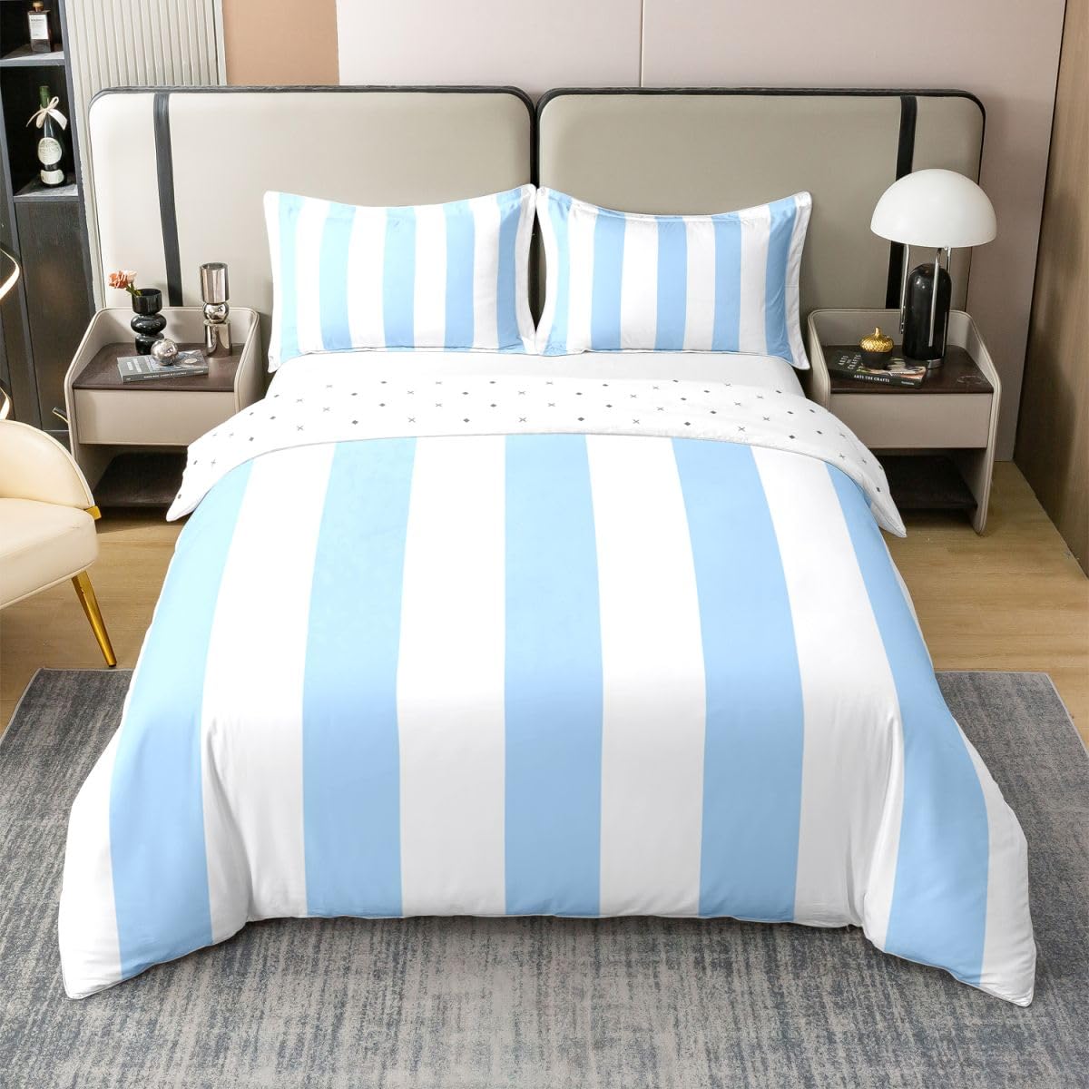 Homewish Blue White Stripe Cotton King Size Bedding Sets 3 Pieces — image 1