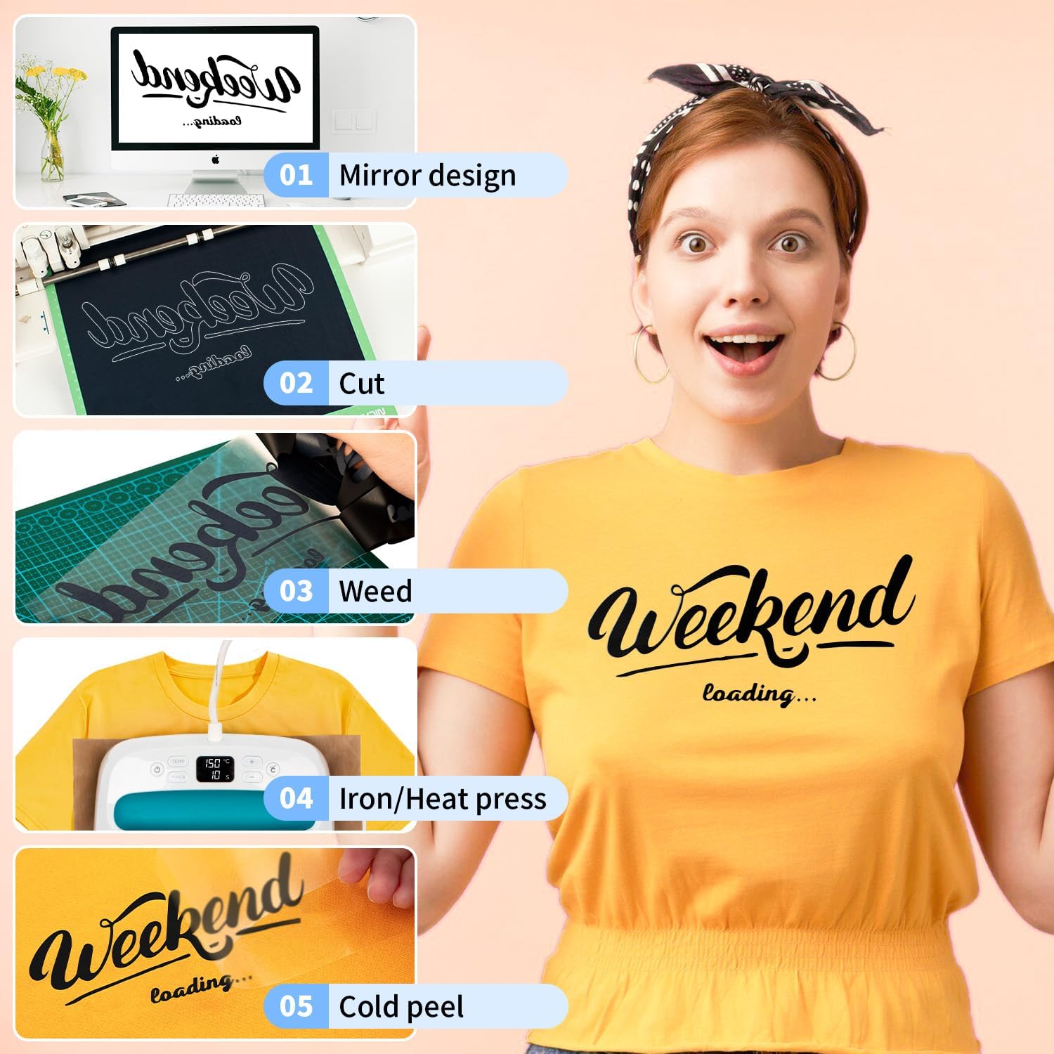 VinylRus Winyl termotransferowy - 30 cm x 10,7 m czarno-biała rolka winylowa do naprasowania na koszule, winyl HTV dla Silhouette Cameo, Cricut, łatwa do cięcia i wypiekania