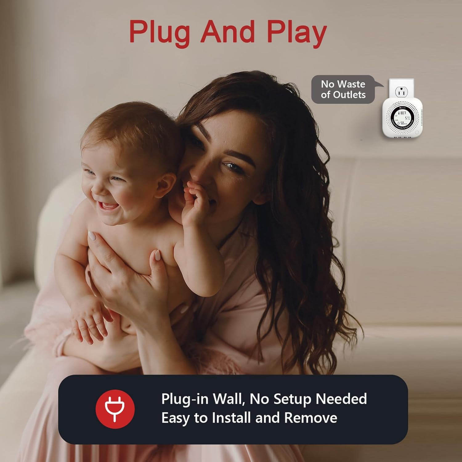 Carbon Monoxide ＆ Natural Gas Detector Plug-in, 4-in-1 Natural Gas, CO, Propane, Temp, Humidity & Explosive Gas Alarm with Foldable Plug for Home, Apartment, Hotel