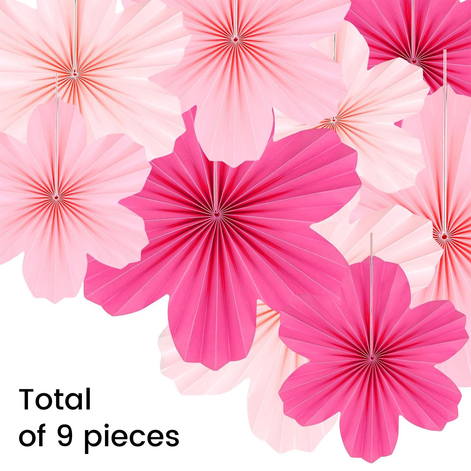 Lot de 9 pendentifs en forme d'éventail de fleurs, décoration d'anniversaire enfants carnaval