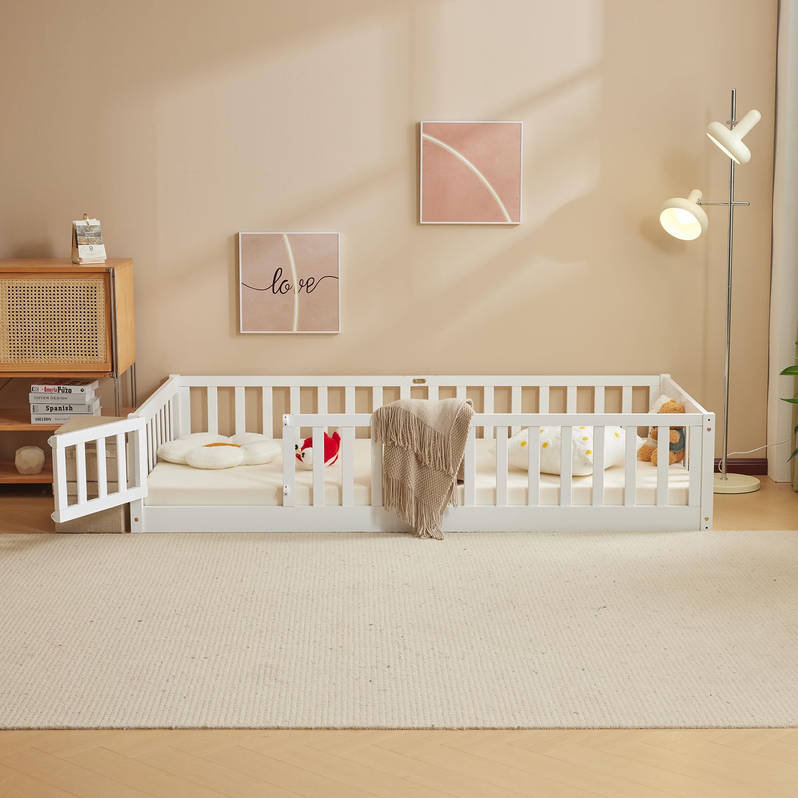 Bonnlo Cama Infantil con Puerta, Barrera anticaída, 90x200 cm Blanca, Cama casita de Madera Maciza con somier (Blanco, 90x200cm)