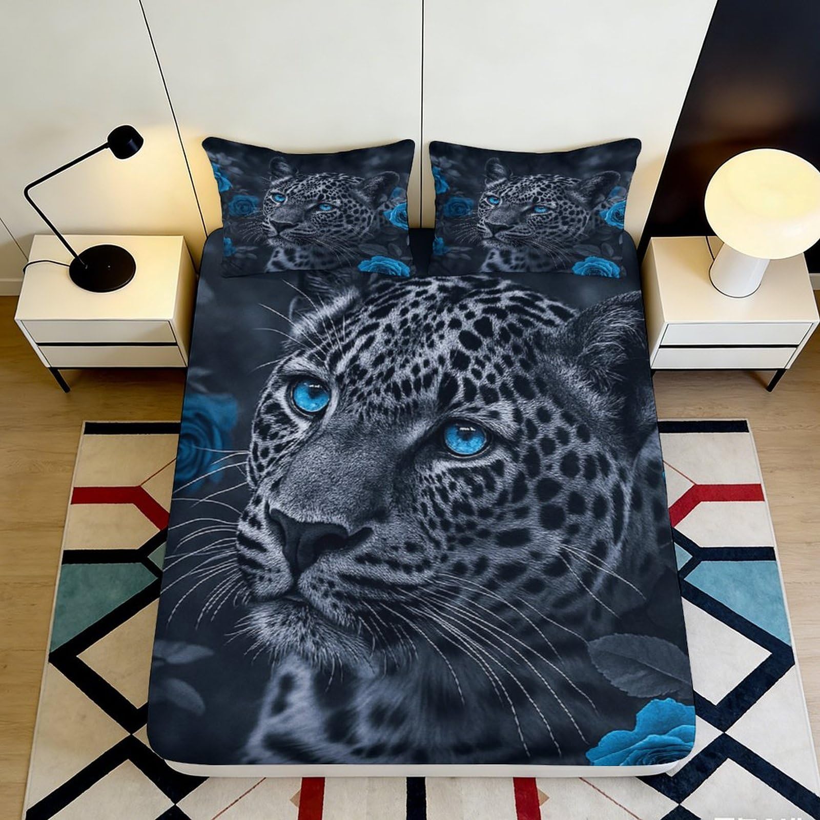 3D Printed Forest Rabbit Fitted Sheet Microfiber Non-Slip Deep Pocket Bedroom Bedding Bunny Mattress Fitted Cover Washable for Adults Teens 90x200x25cm