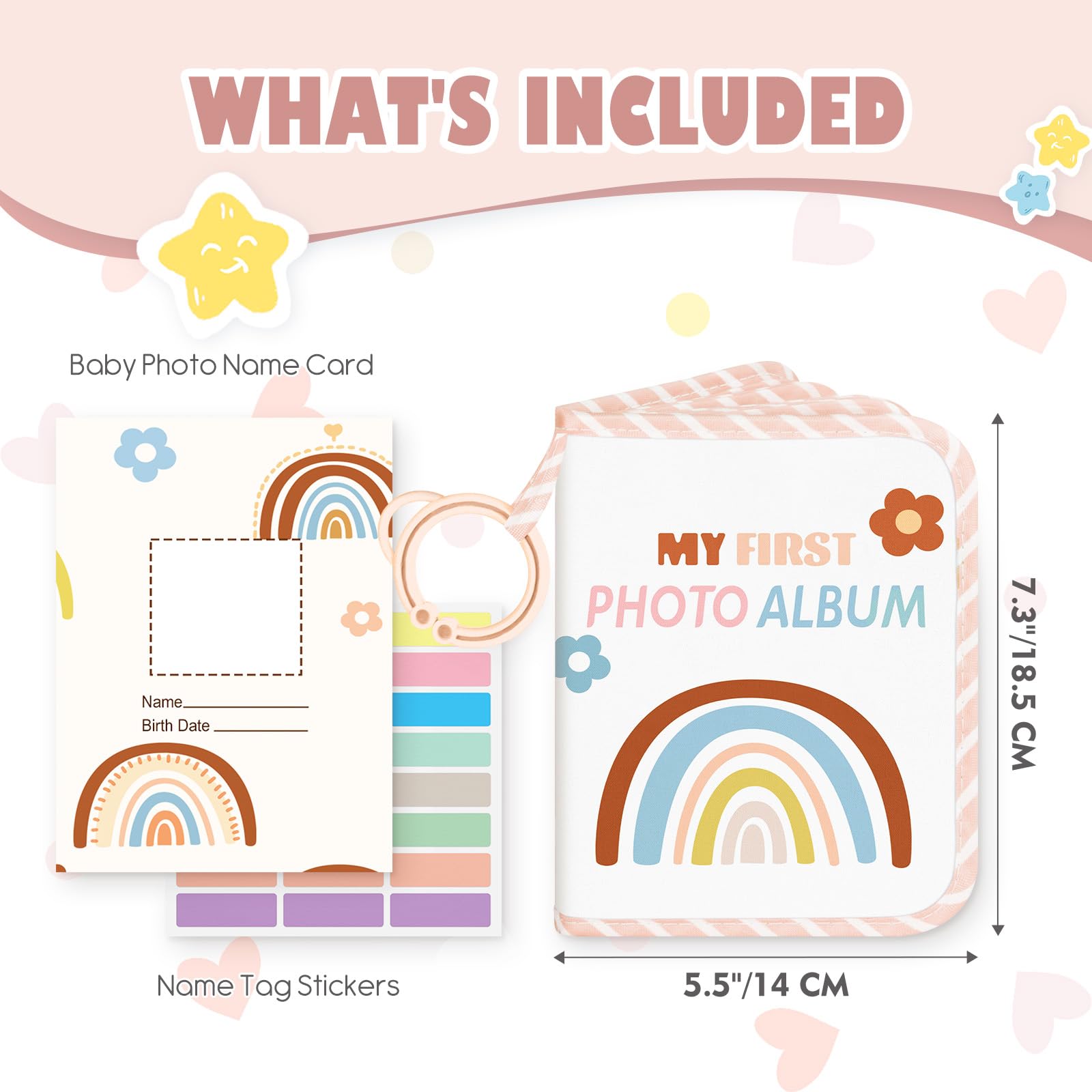 Lanpn Baby Photo Album Holds 17 6x4 Pictures, My First Soft Cloth Family Photo Book with Name Card Name Tag Stickers, Fabric Kid Memory Keepsake Gift for Baby Shower Newborn Toddler Boy Girl (Rainbow) - 2