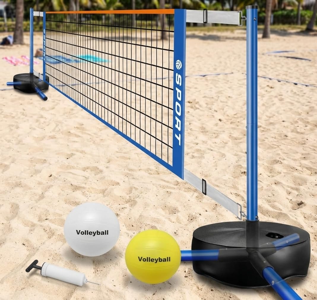 HoldOneLight Furypiont Filet de volleyball portable pour piscine – Longueur réglable 4,5 à 7,6 m avec base robuste et 2 balles de volleyball d'eau | Pour intérieur/extérieur, pickleball et tennis