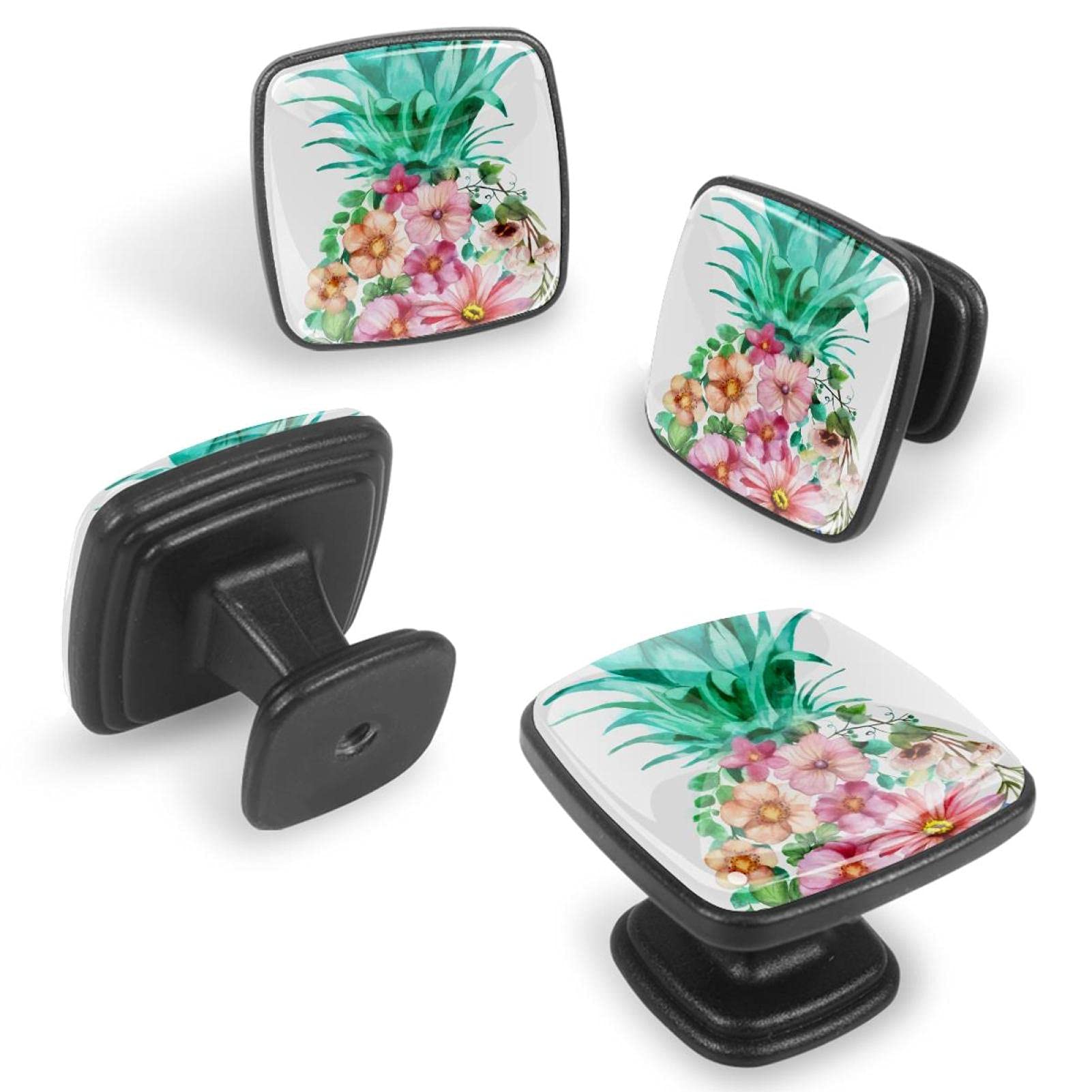 TBOUOBT 12er-Pack Küchenschrankknöpfe, Schubladenknöpfe, Kommodenknöpfe, Schubladengriffe, Kommodenschubladen, Griffknöpfe,Tropische Frucht Ananas hawaiische Blume