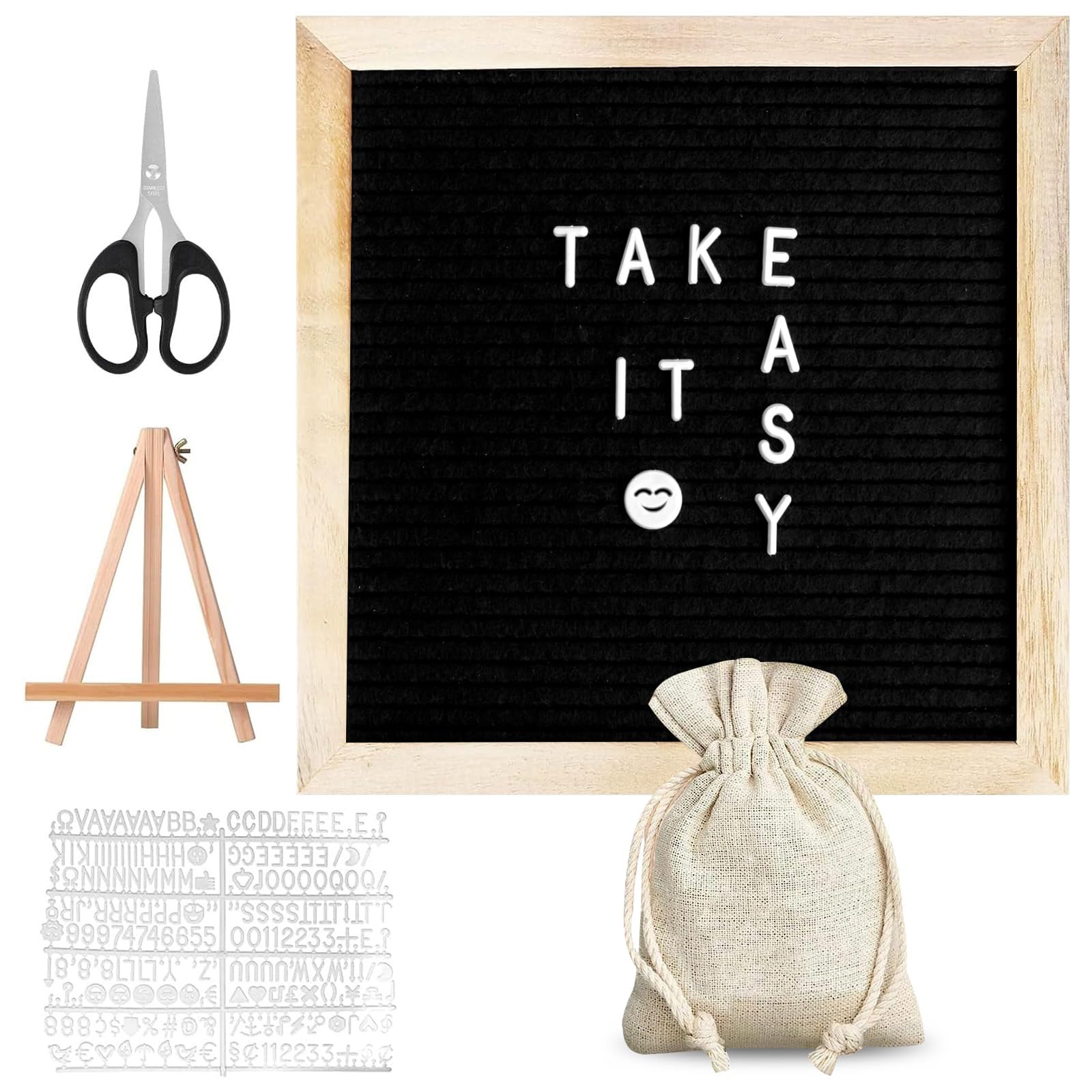 Felt Letter Board 25 x 25 cm, Changeable Letter Board with 340 Letters Numbers Symbols Wooden Message Board Announcement Sign for Home Office Café