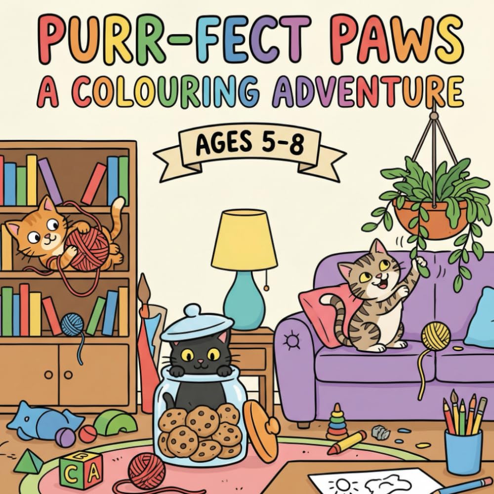 The Purr-Fect Paws A Colouring Adventure: A Fun and Playful Collection of cute Cats doing Adorable things - From Supermarket Mischeif to Space Travels, Sleepovers and Festive Fun !