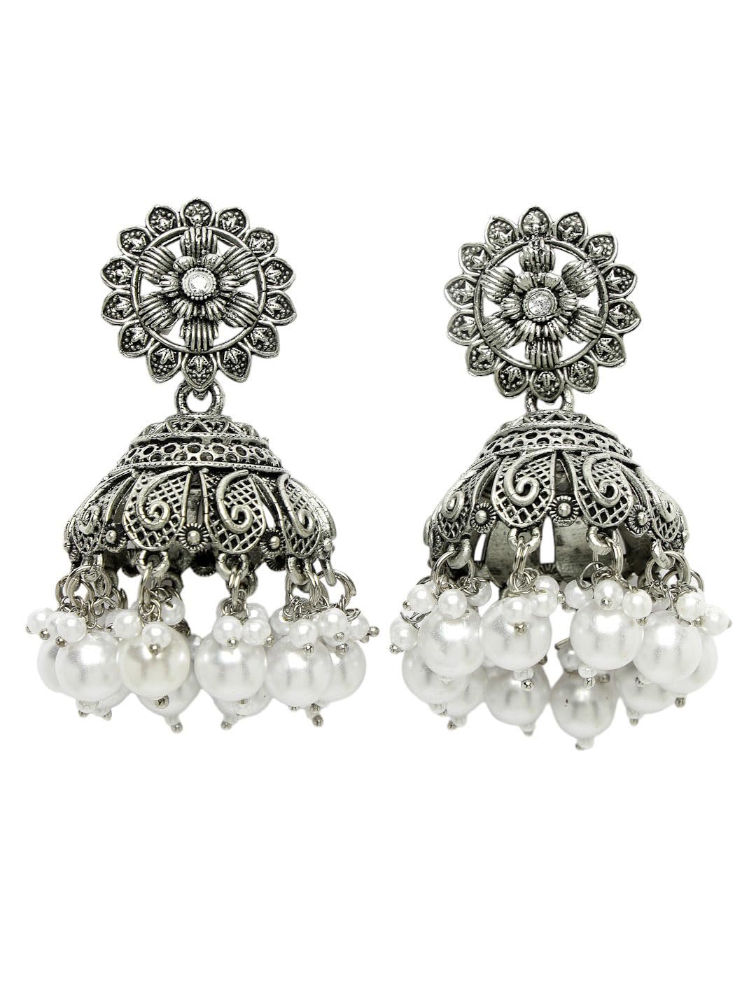 ADIVA Oxidised Silver-Plated Green Pearl & Floral Shaped Traditional Jhumka Earrings Set for Women & Girls (B0CSSTHVY2) Amazon Price History, Amazon Price Tracker