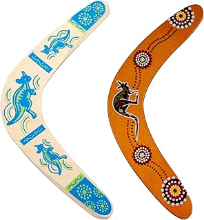 JIUAI Handmade Boomerang 2 Pack, Australia Style Wooden Boomerang, V-Shaped Returning Boomerang for Ages Above 10 Years Old Kids and Adult(Blue and Light Brown)