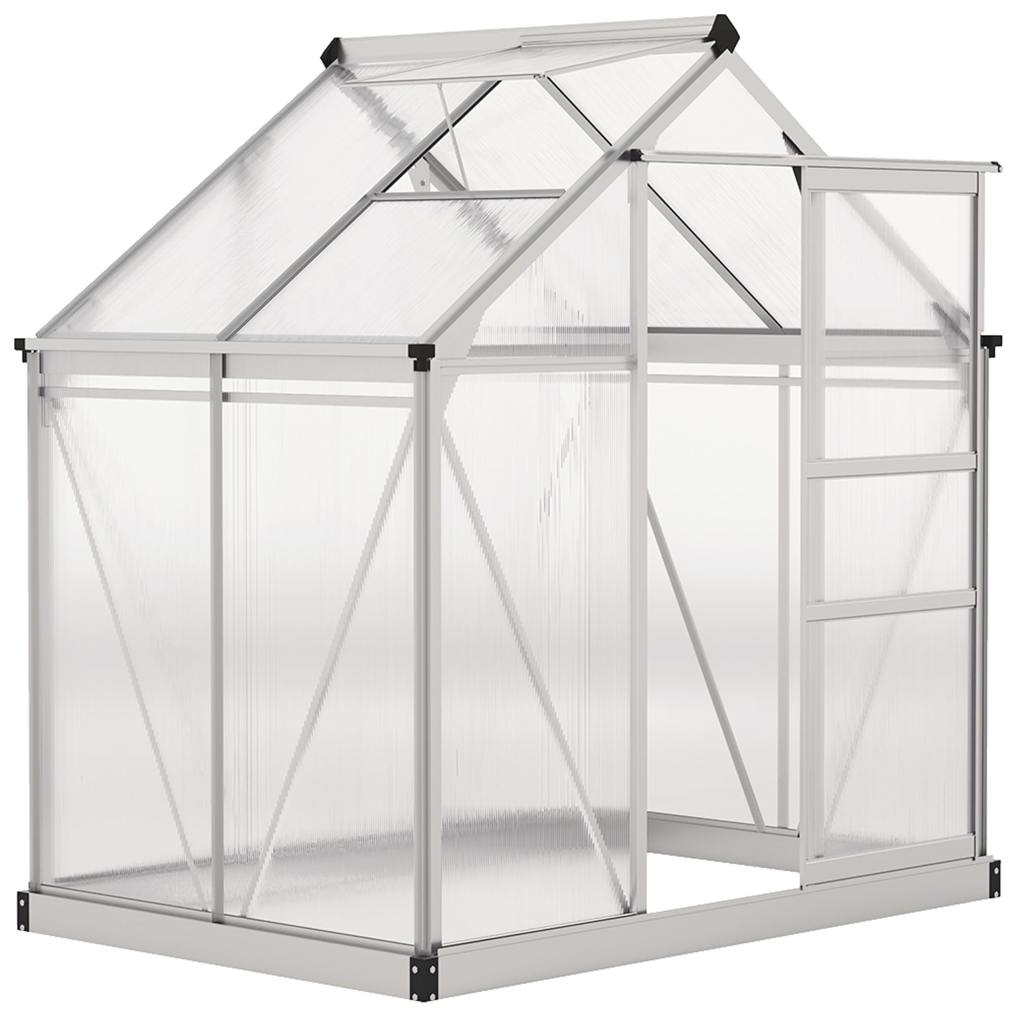 Outsunny 6 x 4ft Polycarbonate Greenhouse Walk in Slide Door Silver Tone — image 1