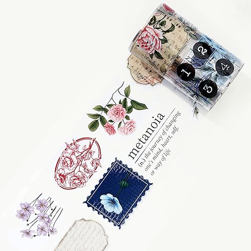 Miniatura 10 de WT Season's Symphony - Cinta Washi ancha, rollo individual, diseños originales, cinta decorativa floral, cuaderno de recortes de chatarra Bujo