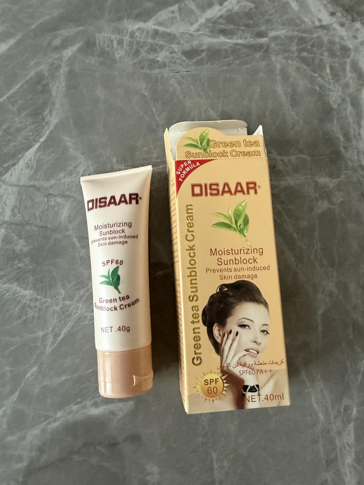DISAAR BEAUTY Sunblock Cream Refreshing Sunscreen Face Neck Arms Skin Damage SPF 60/90 PA++ UVA/UVB Protection 40ml/1.35fl.oz (SPF 60 Green Tea Sunblock Cream)