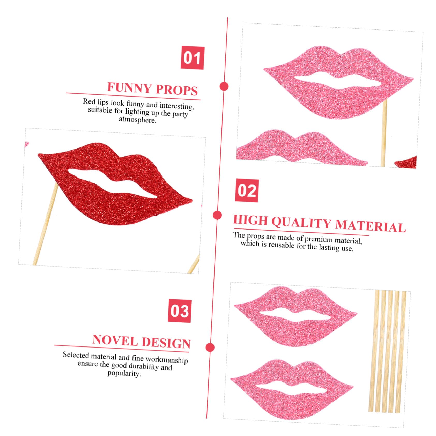 3 Sätze Teiliges Lustige Rote Lippen Foto-Requisiten Aus Papier Handlich Mit Stiel Für Fotos Hochzeiten Geburtstagen Und Festivals Wiederverwendbar Und Dekorativ 40 Stück * 3