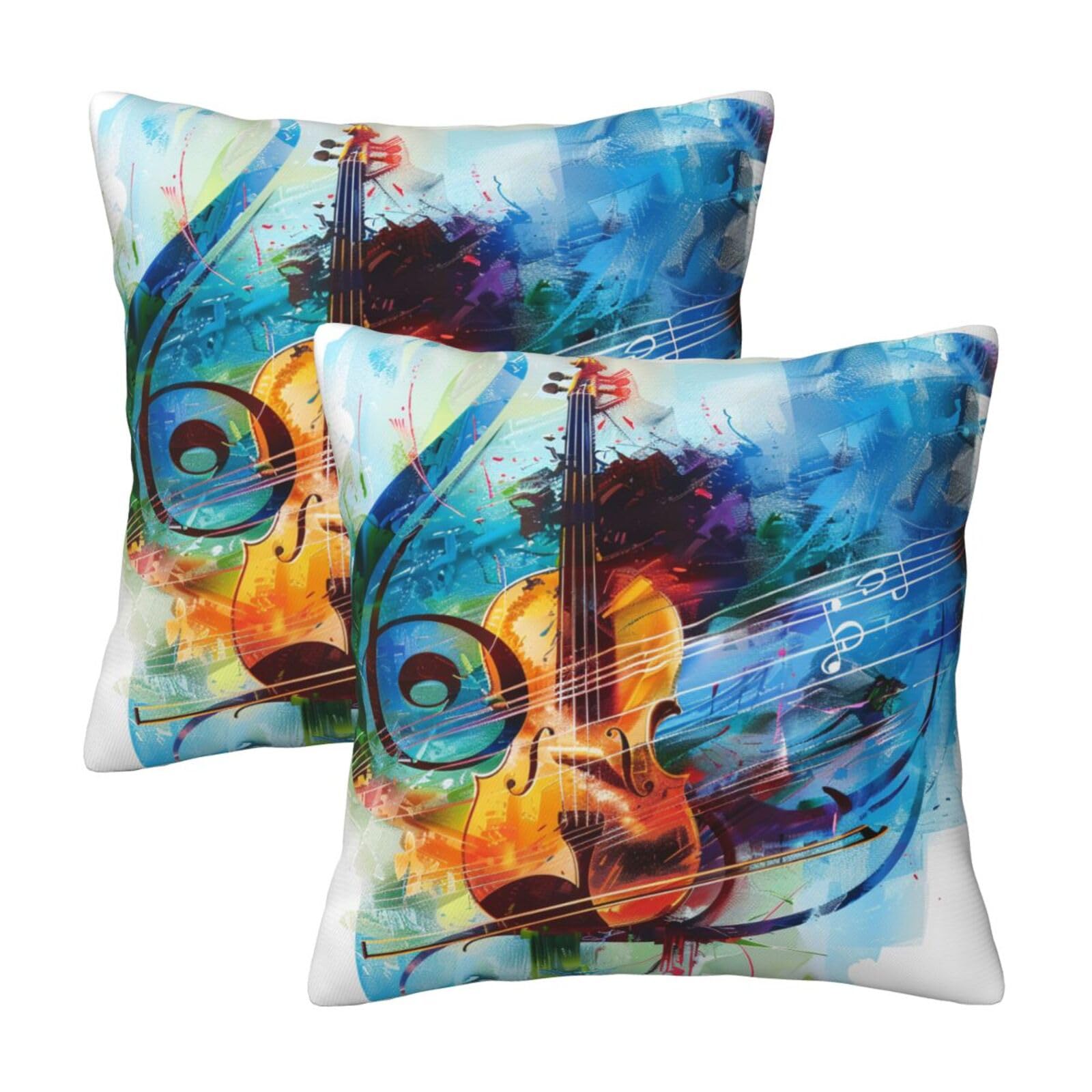 kkvhhyuo Music guitar Print Pillow Covers Set of 2, Square Decorative Cushion Covers with Hidden Zipper, Throw Pillow Cases for Living Room Sofa Bed Chair, 45x45 cm