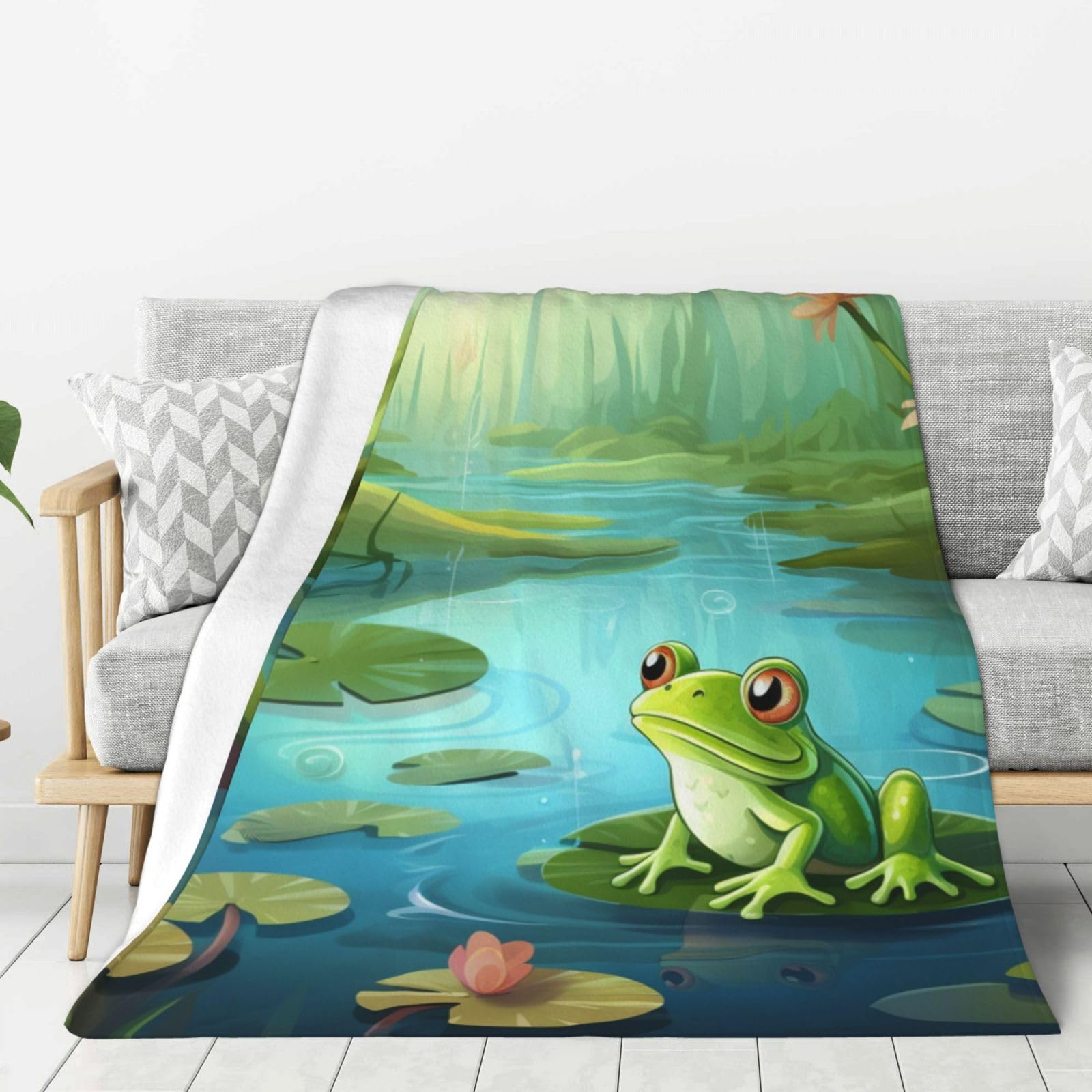 Frog in A Pond Throw Blanket Plush Flannel Fleece Blanket, Soft Lightweight Cozy Blankets 50"X40" for Bed Couch Sofa Travel