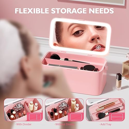 Miniatura 4 de Bdjso Caja de maquillaje con espejo, Rosa 1, Estuche de maquillaje