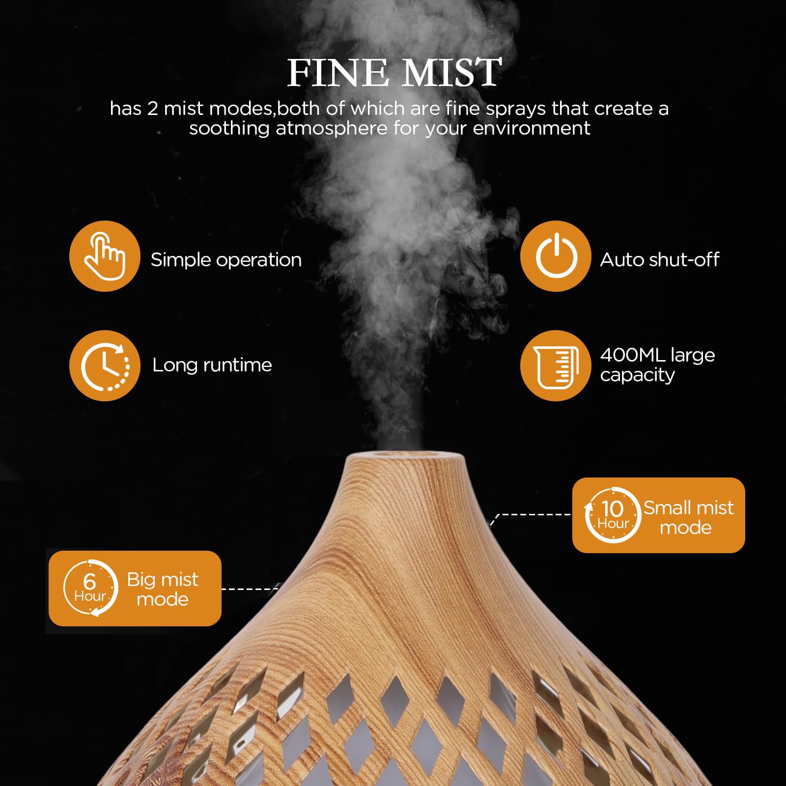 Cozary Diffuseur d'Huile Essentielle, 400ml Ultrasonique Diffuseur Huiles Essentielles Electrique avec Télécommande 3 Minuterie, 7 Couleurs LED Humidificateur d'air, Arrêt Automatique