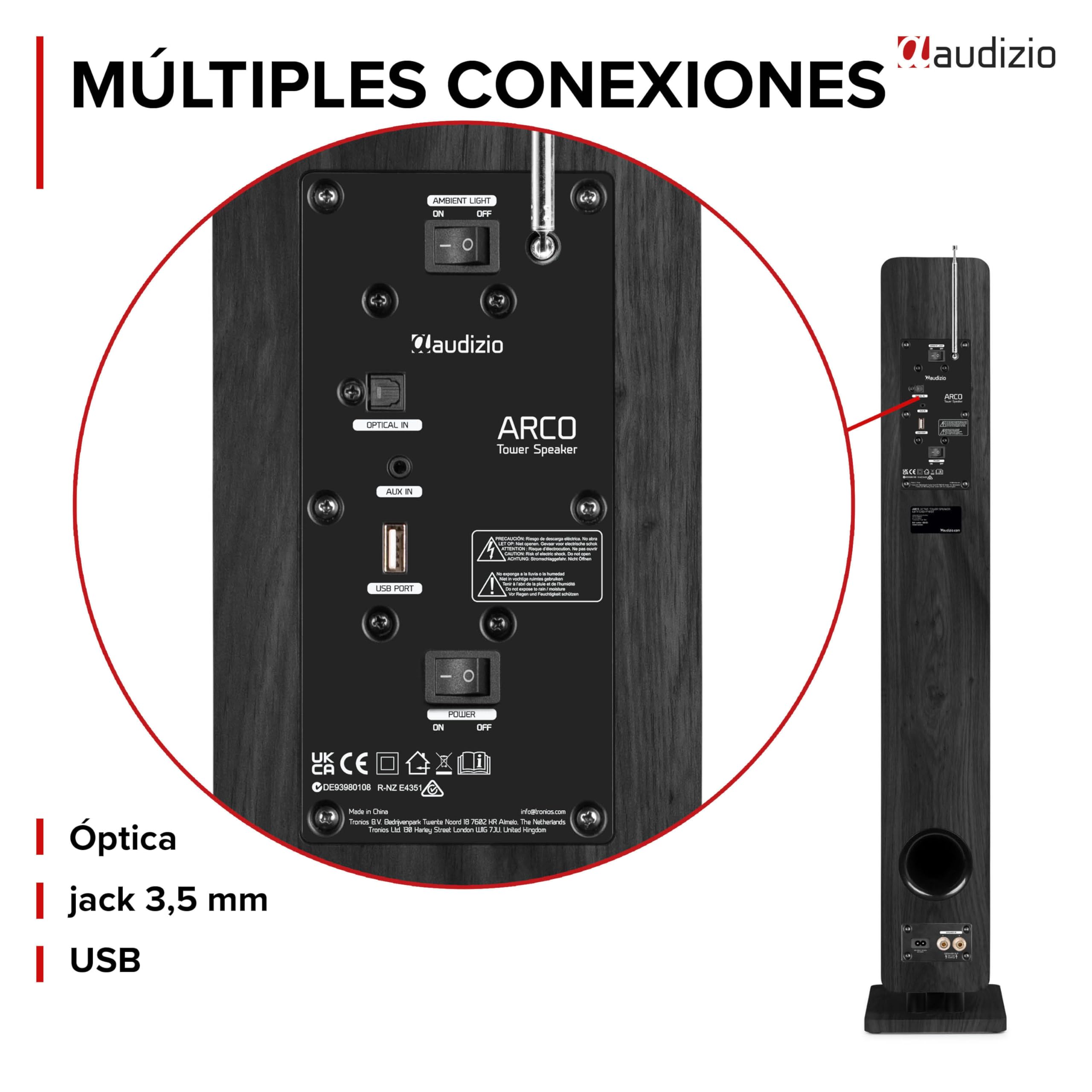 Audizio Arco – Pack 2 Altavoces Activos 320W con Radio Dab+, Radio Digital y Radio FM, Altavoz Bluetooth Potente, Altavoz USB, Entrada optica para Equipo Sonido TV Home Cinema, Color Negro