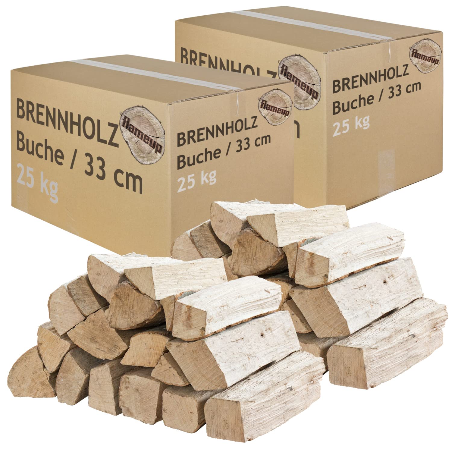 Leña Madera 50 kg para Estufa y Chimenea Brasero Parrilla Cesta de Fuego Troncos de Madera de Haya 33 cm Flameup