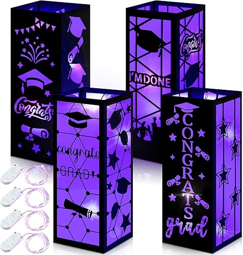 4 piezas de centros de mesa de graduación 2025 faroles de mesa de graduación 2025 con cadena de luces LED para suministros de fiesta universitaria