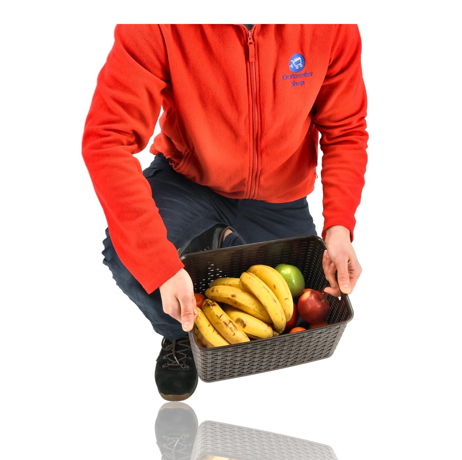 Cesta de almacenamiento 10L Set – Caja de almacenamiento de plástico – Cestas Caja de almacenamiento de caña – Armario, Armario de Cocina y Armario Organizador - 33x22x15,5 cm - Marrón