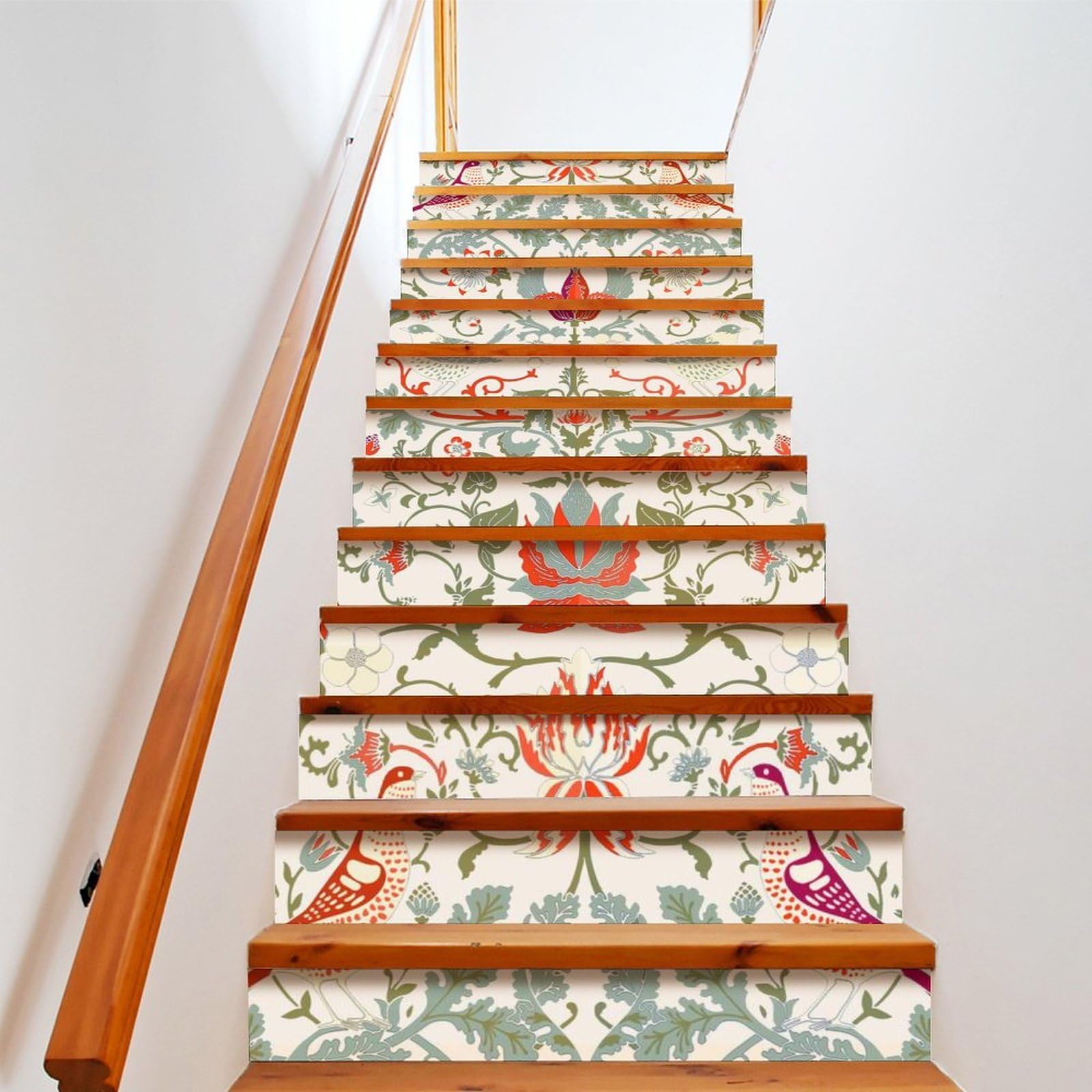 Coalho Bohemia William Morris Art Staircase Stickers Art Stickers Staircase Decorations Abstract Retro Mid Century Boho Floral Bird Home Decoration 100Cmx18cmx1 Set