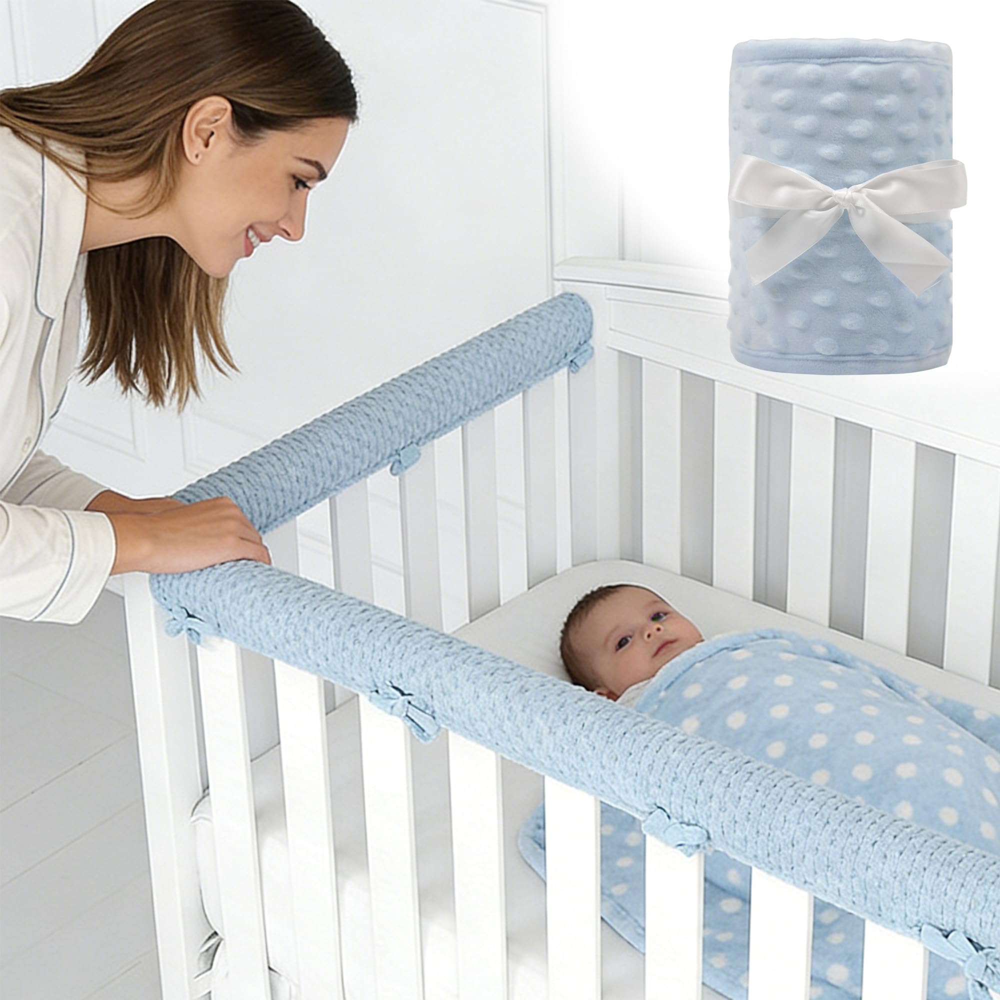 3 Pezzi Copertura di Protezione Della Ringhiera del Bambino, Paracolpi per Lettino per Bambini, Universali Paracolpi Lettino Neonato Imbottito, Coprirerba del Lettino per la Dentizione, Blu