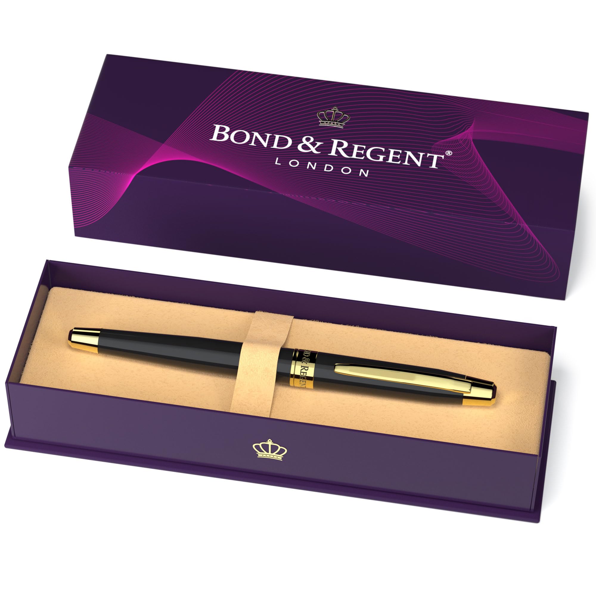 Gloss Black & 24 Karat Gold | Certified Luxury Grade Rollerball Pen | Nice Gift for Men & Women