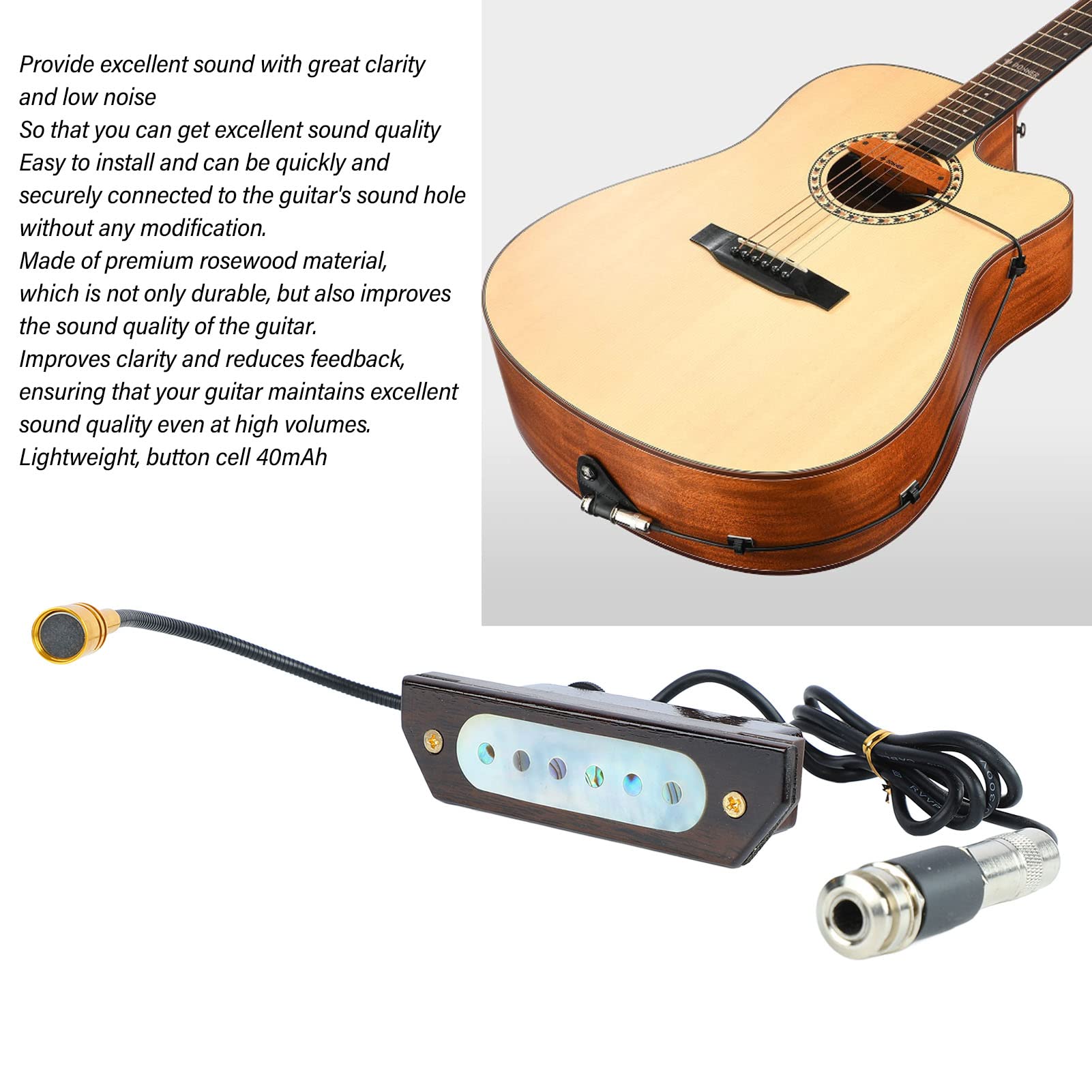 Pickup per chitarra acustica a doppia bobina Pickup elettrico Pickup Premium Materiale in palissandro Eccellente qualità del suono Easy Installazione per chitarristi elettrici