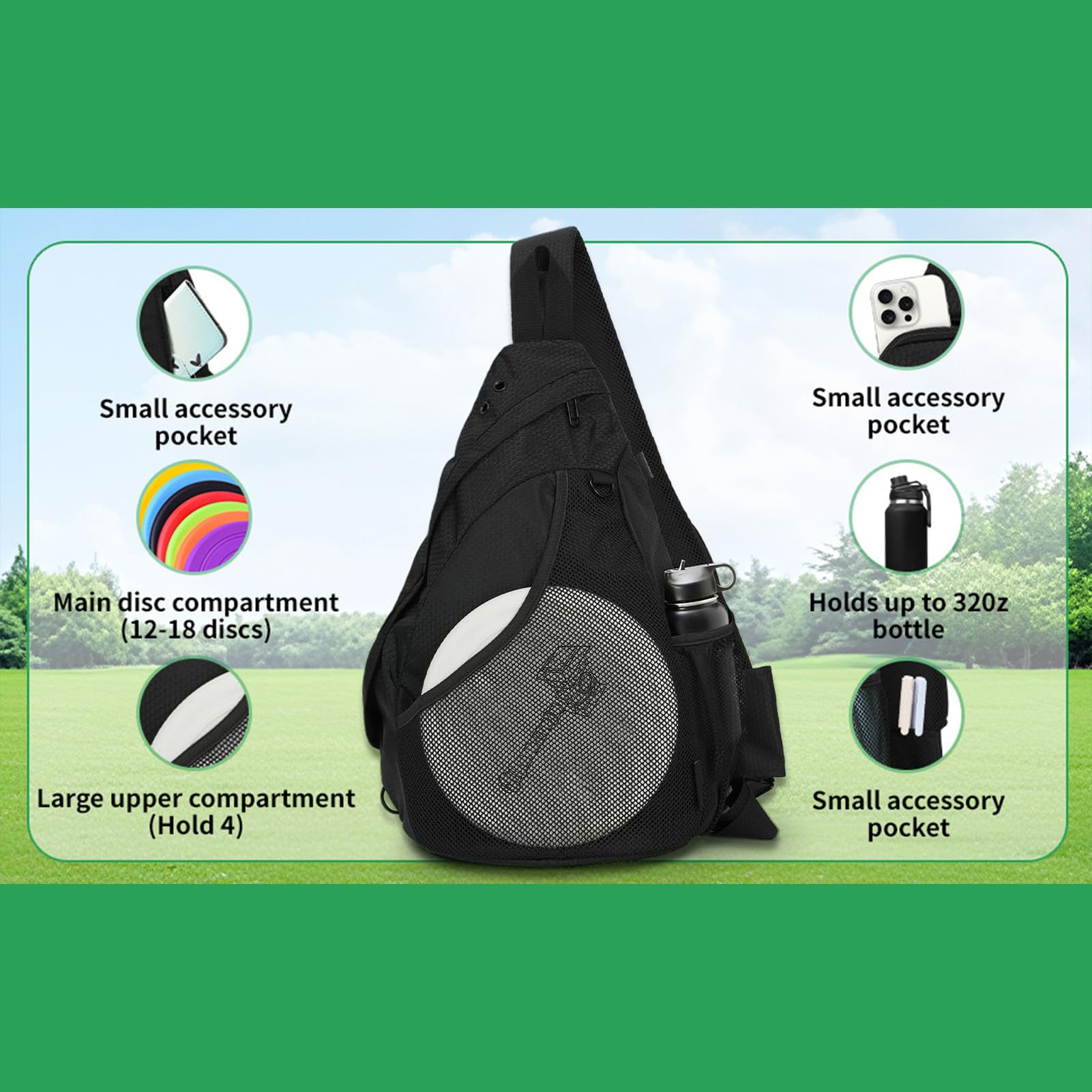 Bolsa de golf de disco | Bolsa de golf grande con correa ajustable, entretenimiento grupal para ganchos de almacenamiento, divisores, correa de hombro, tenis, fitness, camping, mochilero