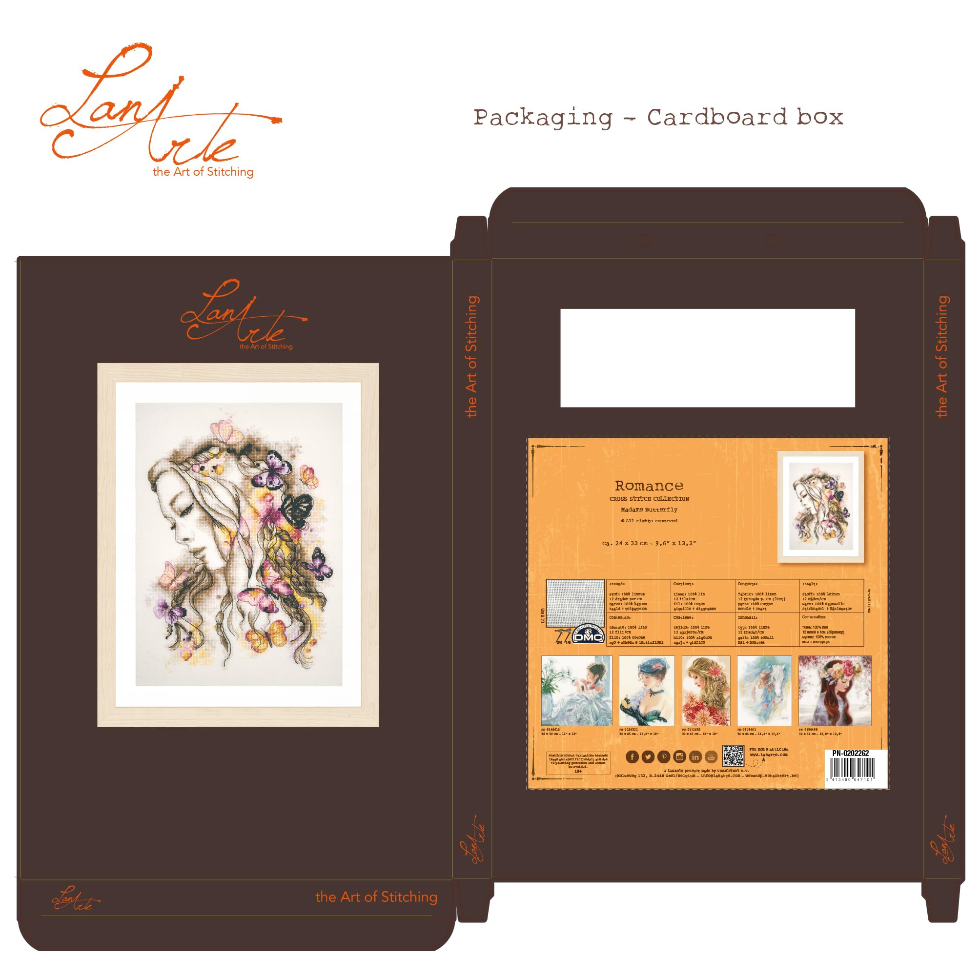 LANARTE Haft Krzyżykowy Liczony Zestaw Obraz do Haftu MADAME BUTTERFLY Zrób to Sam Zestaw Kreatywny dla Dorosłych Rękodzieło Artystyczne 24 x 33 cm Dekoracja Ścienna DIY Cross Stitch Kit