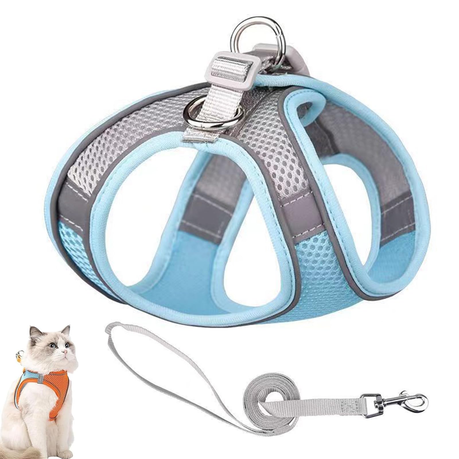 Cat Harness Design for Outdoor Cats, Cat Explorer Harness, Adjustable Soft Mesh Vest with Reflective Safety Strips, Escape Proof, Easy to Wear Cats (C,XS)