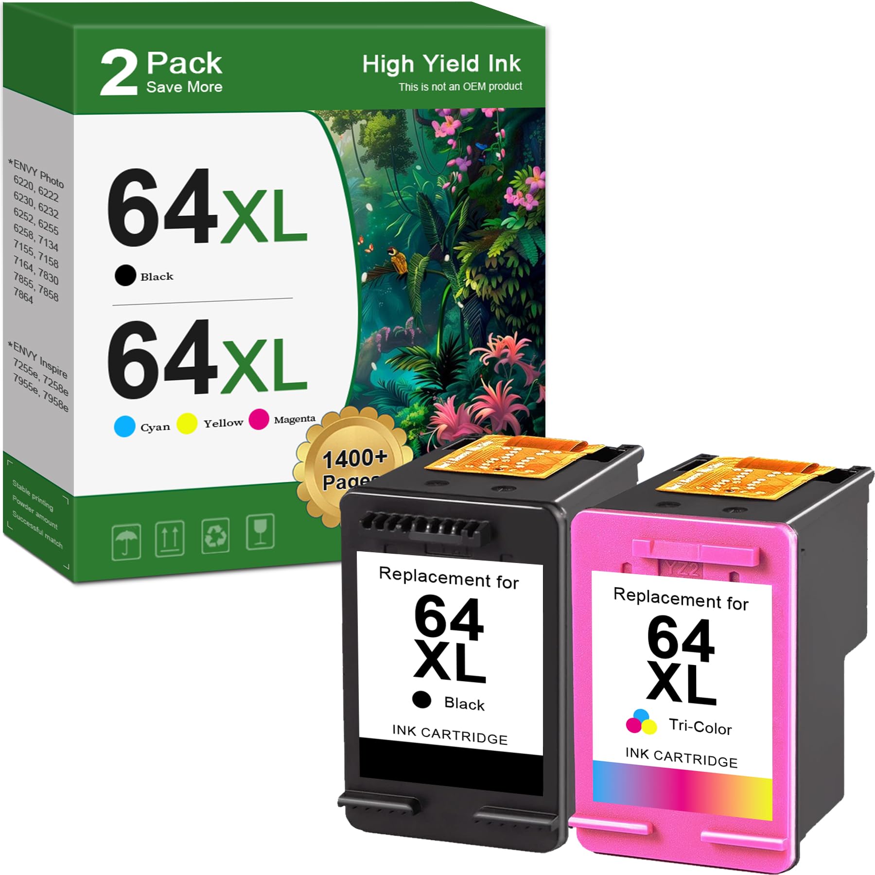 Ink 64XL Replacement for HP 64XL/64 Black and Tri-Color Ink Cartridges